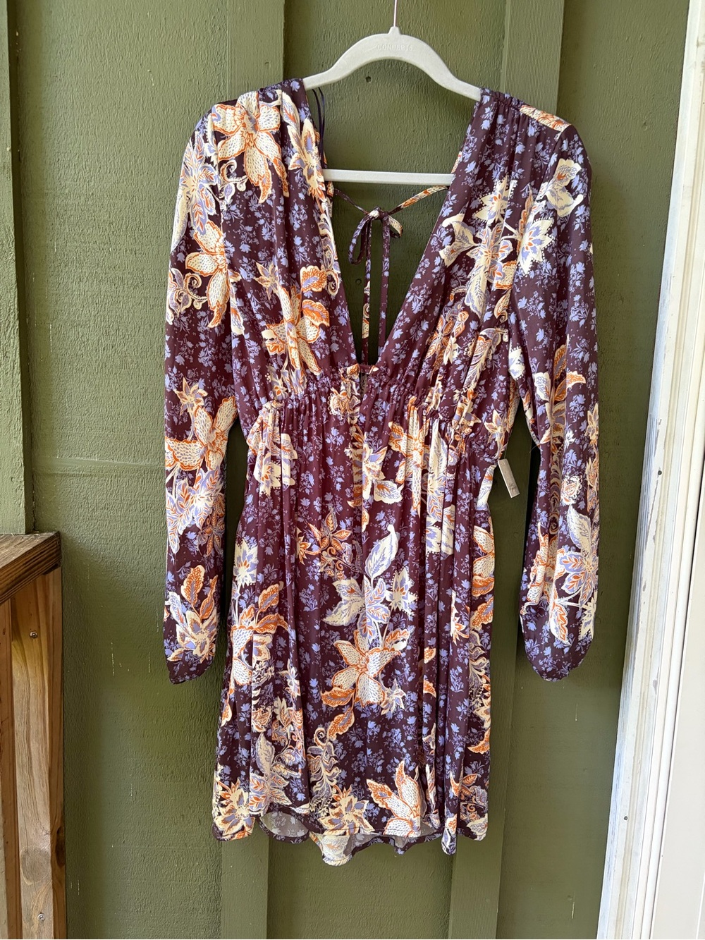 NWT Free People Floral Mini Dress, V-Neck Open Back